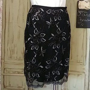 Grace Elements pencil Skirt Black Sequin Floral 4P